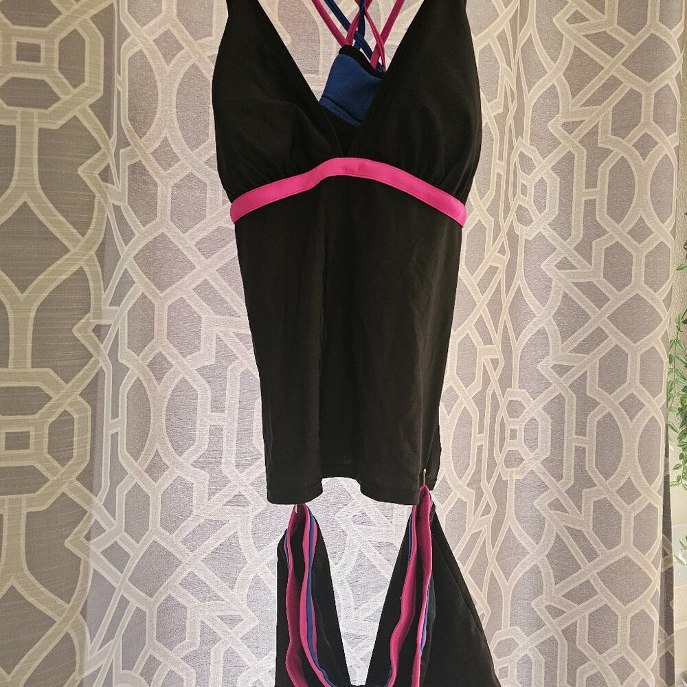 Black and purple cris cross strapped swimsuit
